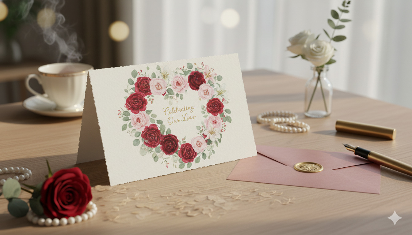 Romantic Anniversary Card with Floral Motif